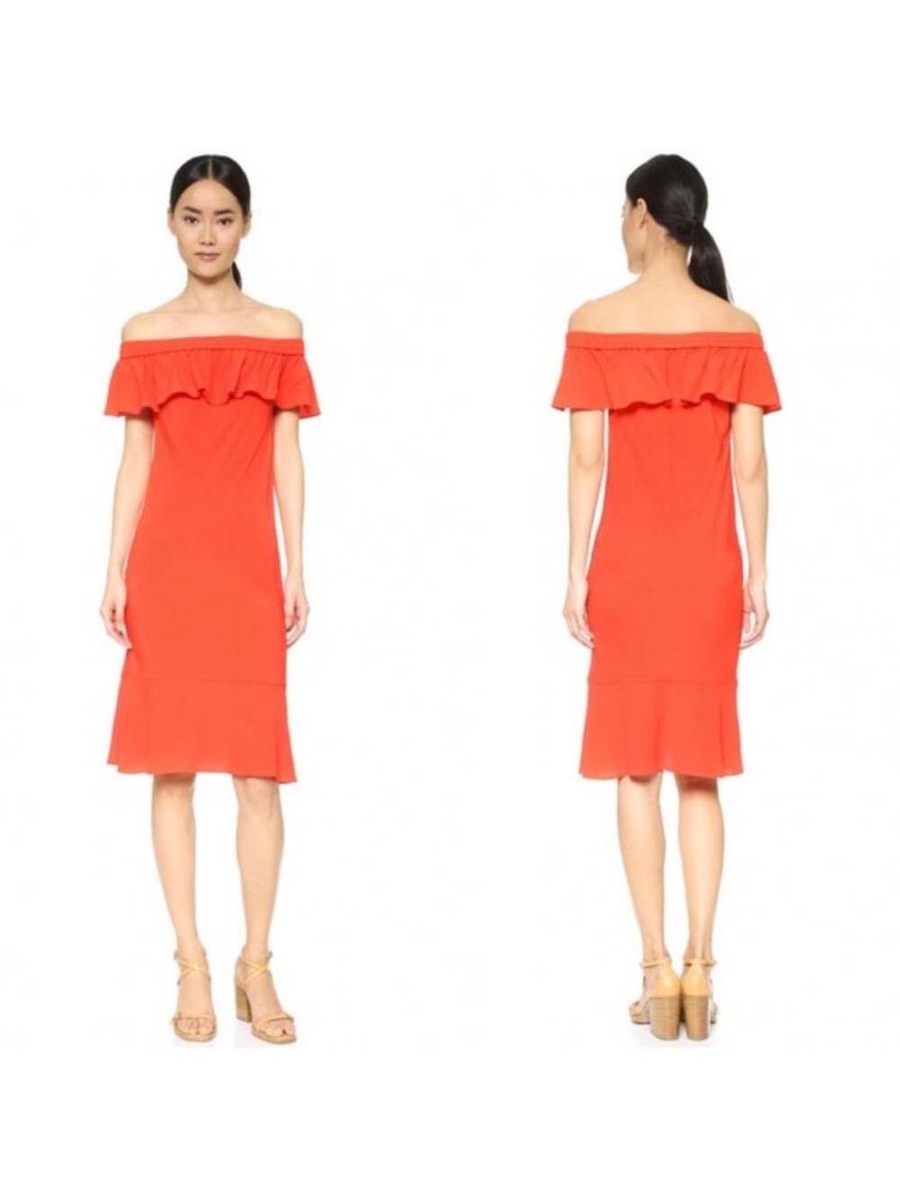 Veronica Beard Shoulder Ruffle Midi Dress in Bright Coral Red Size 8